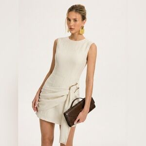 COMMENSE Tencel Blend Assymetrical Buckle Ruched mini dress